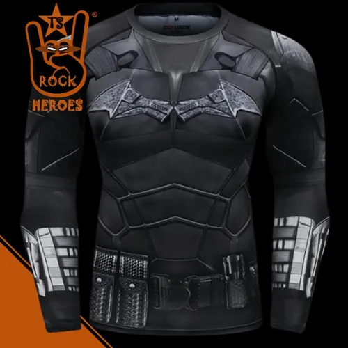 Camisa de Compressão The Batman 2022 Rashgard Manga Longa Slimfit Ts Rock Heroes