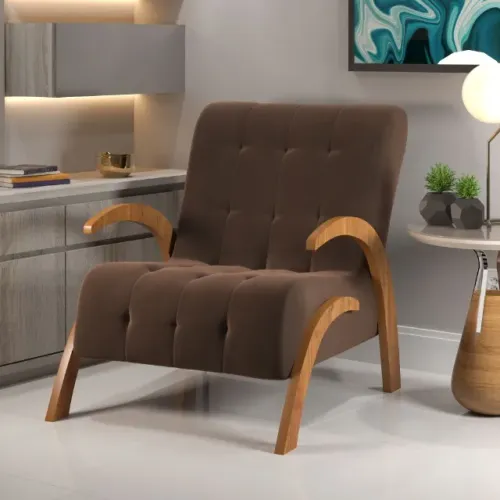 Poltrona Martha Veludo Marrom Frete Grátis - Até 12x S/ Juros 