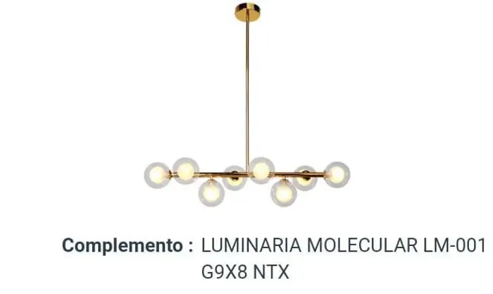 LUMINARIA PENDENTE MOLECULAR DOURADO NTX COM 8 LAMPADA G9 5W 3000K INCLUSO