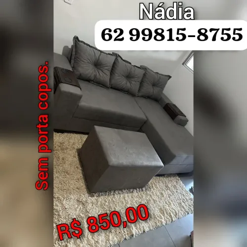 Sofá cinza com puff - cinza