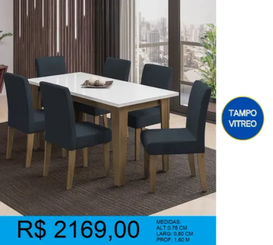 Mesa de jantar super moderna - 6 cadeiras - Pronta Entrega