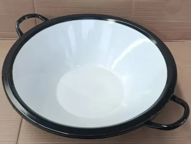 Tacho Esmaltado N° 18 Frituras Pastel Batatas Salgados Frituras Branco e Preto