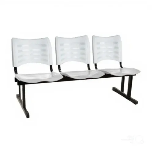 Cadeira Longarina Plástica 3 Lugares Cor Branco Estrutura Reforçada Conforto 34206