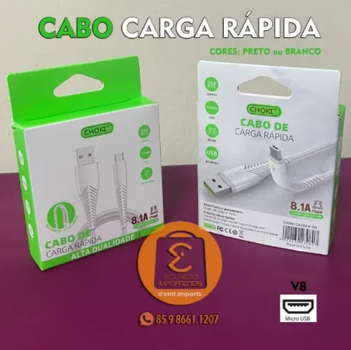 Cabo USB V8 8.1A Choki CB308 V - 2 Metros