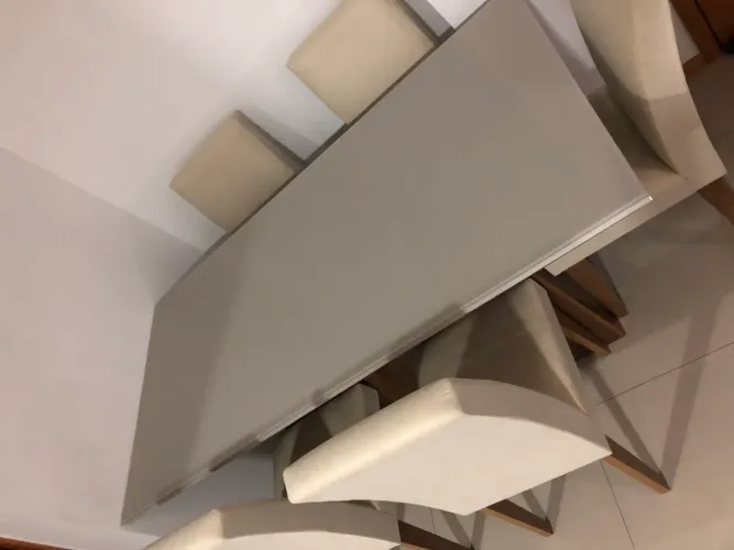Conjunto de Mesa com 6 cadeiras Off white/Ipê