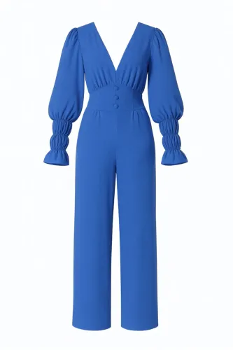 Macacão feminino azul (turquesa/royal) - longo calça manga longa tamanho unico 