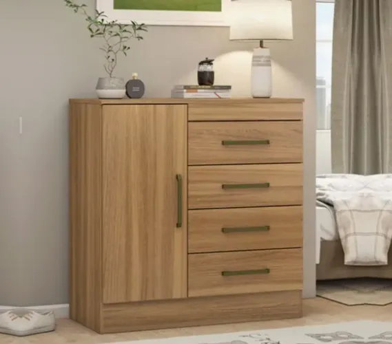Cômoda 4 gavetas 1 porta corrediça metálica 91 cm