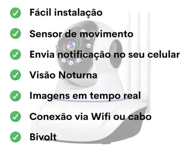 Câmera de Segurança Wi-Fi com Visão Noturna e Alerta no Celular