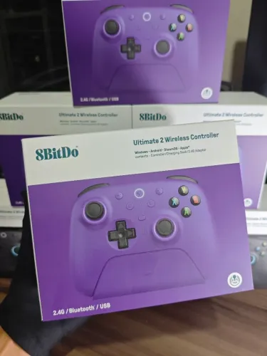 Controle 8bitdo Ultimate 2 TMR Wireless Roxo Com Dock RGB PC e Android