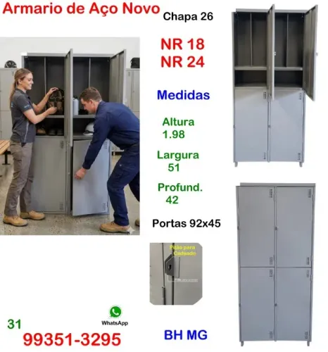 Armário Roupeiro 04 PG Insalubre NR Empresa moveis Construção Industria Escola escaninho