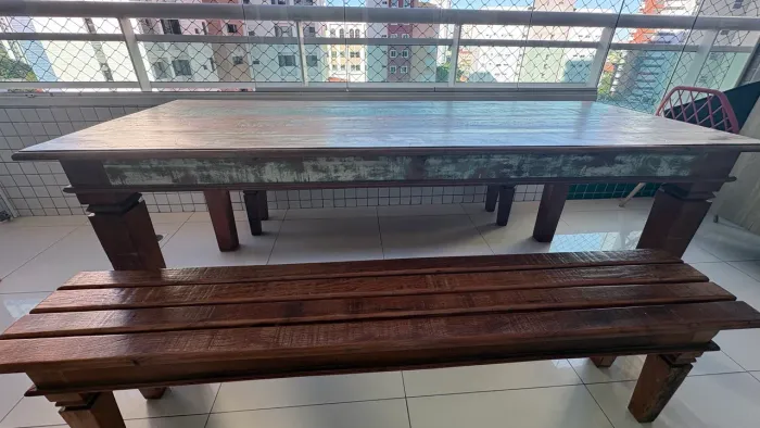 Conjunto de mesa de madeira de demolição - madeira maciça 