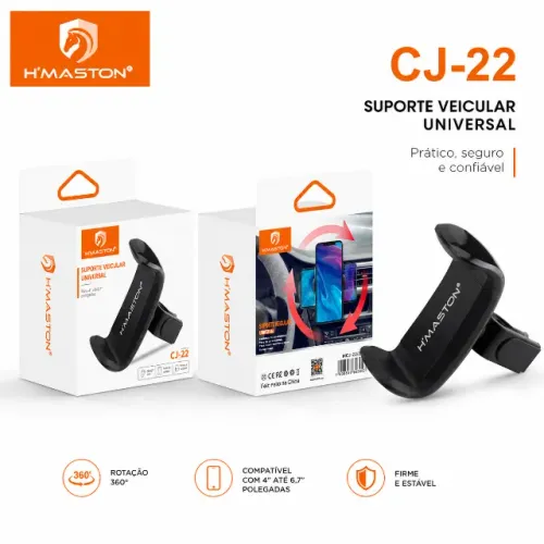 Suporte Veicular Universal H'Maston CJ-22 Rotação 360° Fixação Saída de Ar Smartphone pode