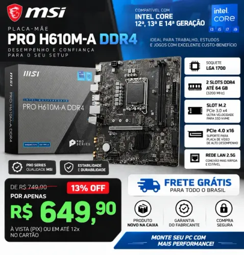 Placa-Mãe MSI PRO H610M-A DDR4 LGA1700 - Nova na Caixa