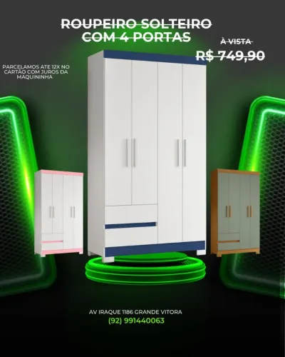 Guarda roupa solteiro com 4 portas