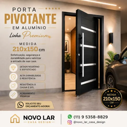 Porta Pivotante 210x150 em Alumínio Linha Premium direto da fabrica