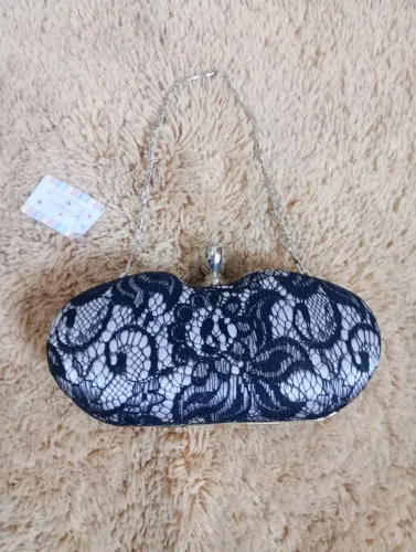 Bolsa de mão Clutch de festa renda preta 