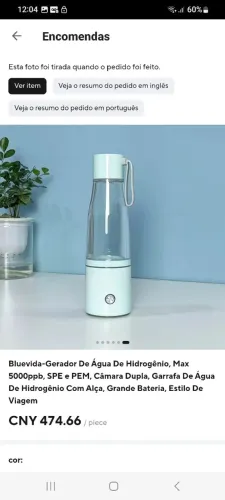 Blue vida Gerador de hidrogenio, Max 500ppb, SPE e PEM,Câmara dupla , Garrafa agua