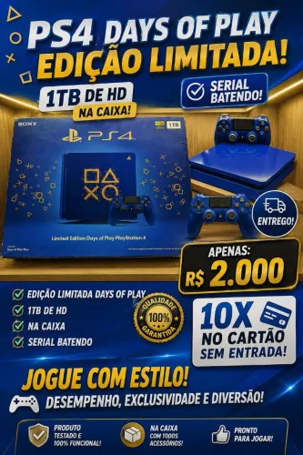 Ps4 edicao especial Days of payer azul,na caixa ,item de colecionador