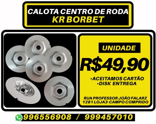 Calota centro de roda Borbet para roda Kr. R$49,90 a unidade. Disk entrega 