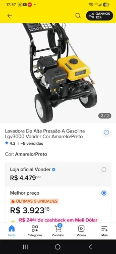 Lavadora alta pressão a gasolina Vonder
