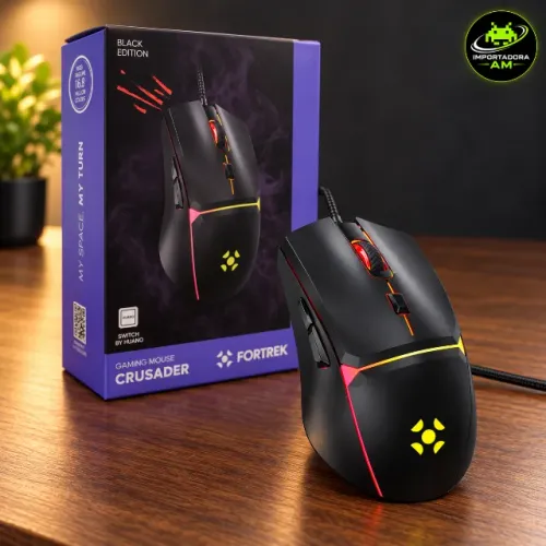 Mouse Gamer Fortrek Crusader RGB 12000 DPI USB 6 Botões Preto | 6 Meses de Garantia