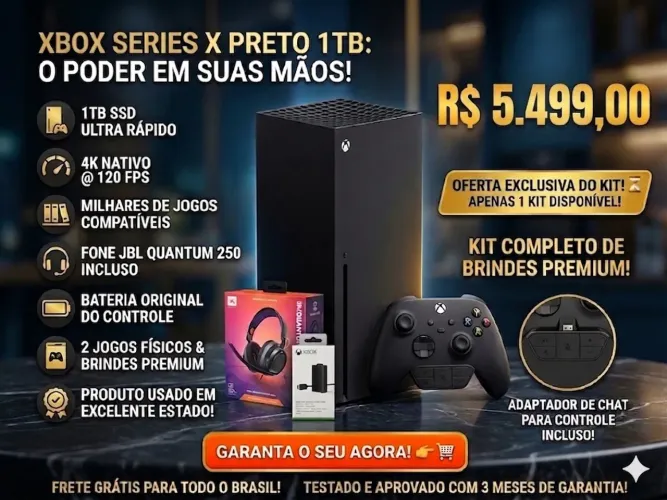Kit Completo Xbox Series X 1 TB Com 2 Jogos e Bateria Controle Original