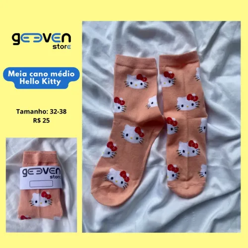 Meia Cano Médio Hello Kitty - Cor Pêssego (Nova)