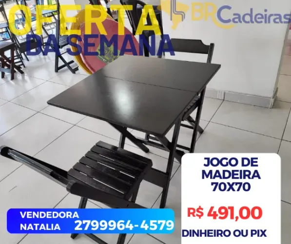 jogo de madeira 70x70  com 4 cadeiras
