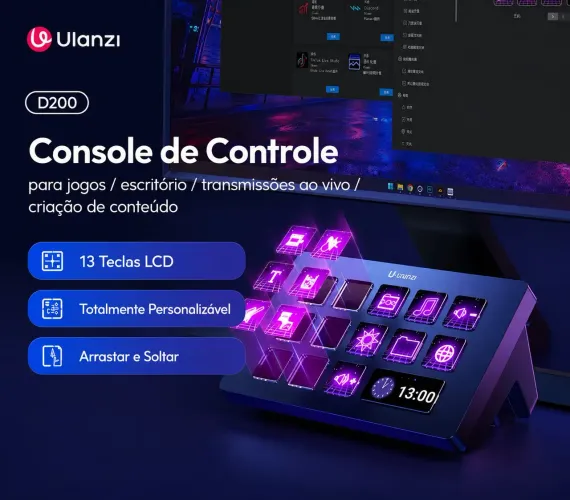Ulanzi D200 Stream Deck 13 Teclas LCD para Lives Jogos e Criação