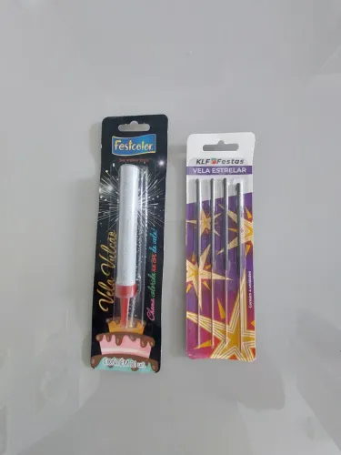 Velas para bolos, vulcão e estrelar.