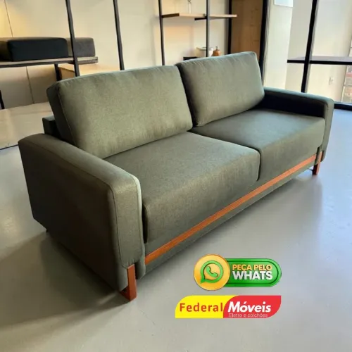 Sofá para Sala de Estar 2,14m em Linho Verde (Fixo) - Chama no WhatsApp 