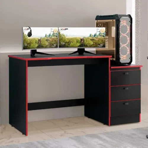 Organize Seu Espaço com a Mesa Gamer 100% MDF e Amplo Espaço de Armazenamento Preto 