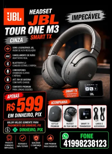 HEADSET JBL TOUR ONE M3 SMART TX CINZA SEMINOVO, GARANTIA