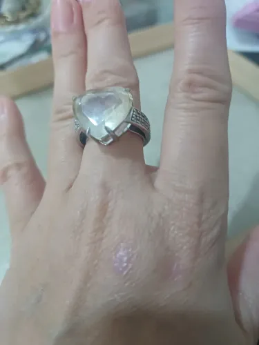 Anel prata 950 com coração de cristal