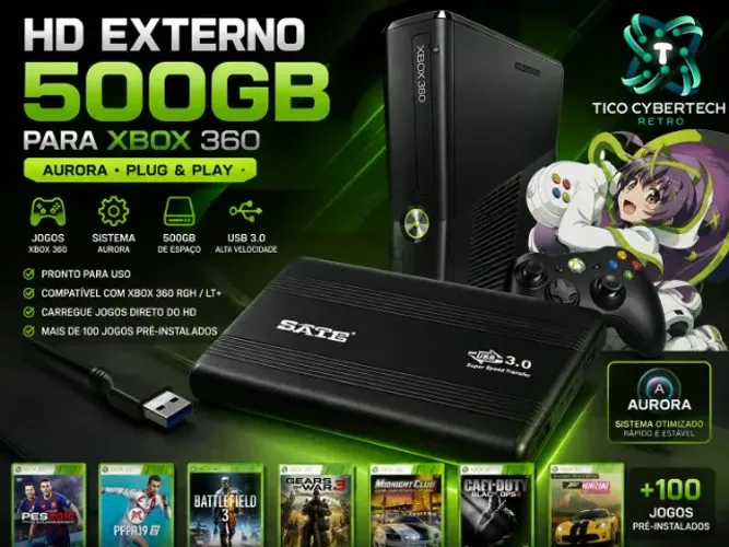 HD externo 500GB + jogos de XBOX360