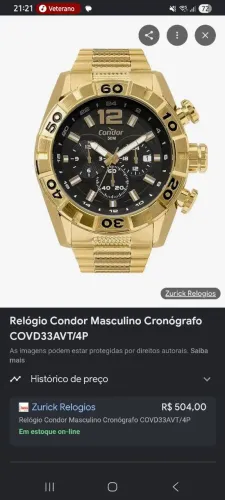 RELÓGIO CONDOR DOURADO ZERO