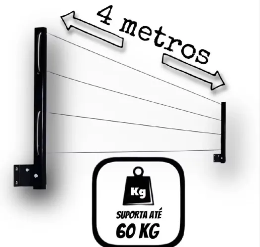 Varal Retrátil de parede suporta 60kg