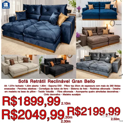 Sofá Retrátil Gran Bello em Diversos tamanhos