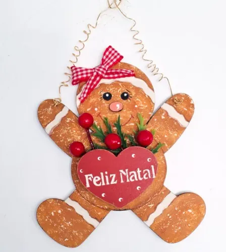 enfeite de porta natal biscoito gingerbread 2 em madeira mdf