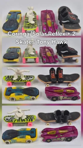 Kit 4 Hot Wheels originais. Carrinhos:<br>Coringa + Solar Reflex + 2 Skates Tony Hawk