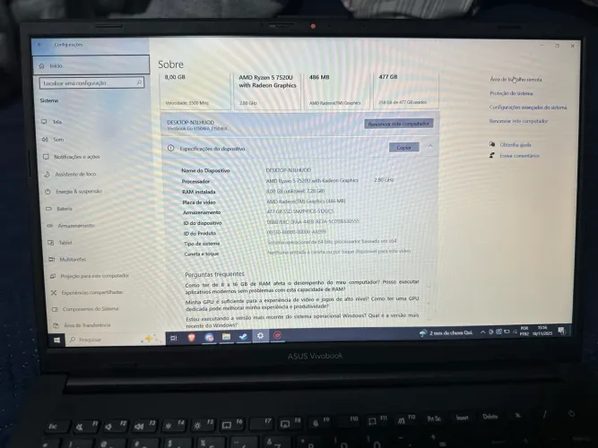 Vendo Notebook ASUS VivoBook Go 15 AMD Ryzen 5, 8GB, 512GB