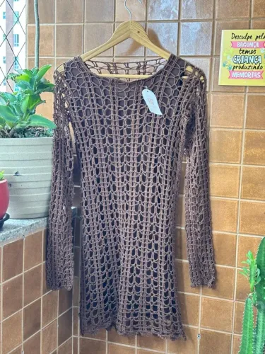 Vestido de crochê outono-inverno