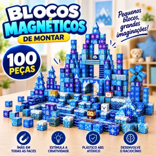 Kit 100 Blocos Magnéticos de Montar Infantil