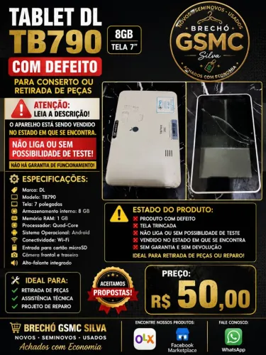 TABLET DL TB790 - 8GB - COM DEFEITO (PARA CONSERTO OU RETIRADA DE PEÇAS)