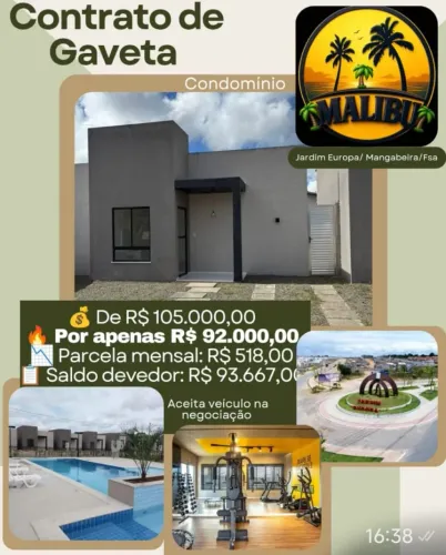 Contrato de Gaveta condomínio Malibu, Jardim Europa, Mangabeira - Feira de Santana