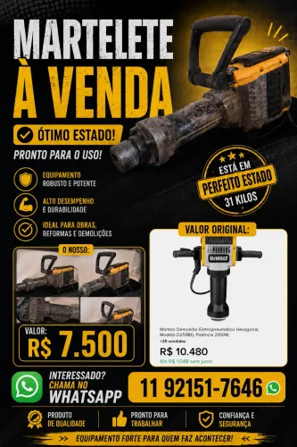 Martelete demolidor eletropneumático hexagonal
