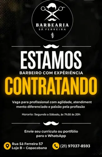 Vaga para barbeiro com experiência - Copacabana / RJ