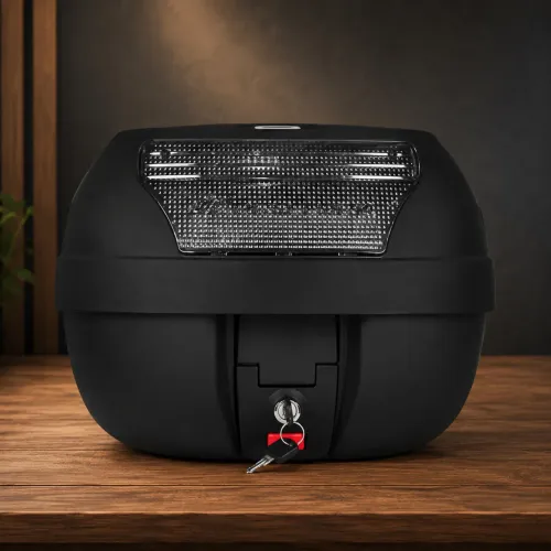 Baú Bauleto Para Motocicleta 28 Litros Smart Trava De Segurança Preto com Lente cristal