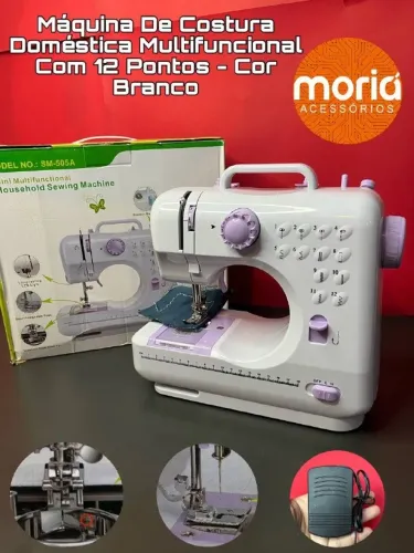 Mini Máquina de Costura Doméstica 12 Pontos Bivolt Luz Led