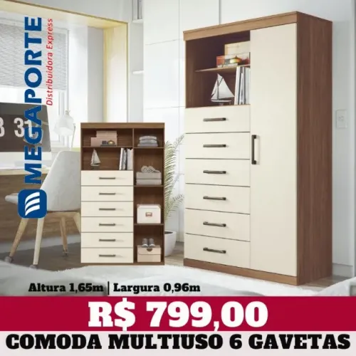 Cômoda Multiuso Sapateira 6 Gavetas 1 Porta (Novo) Entrega Grátis! 